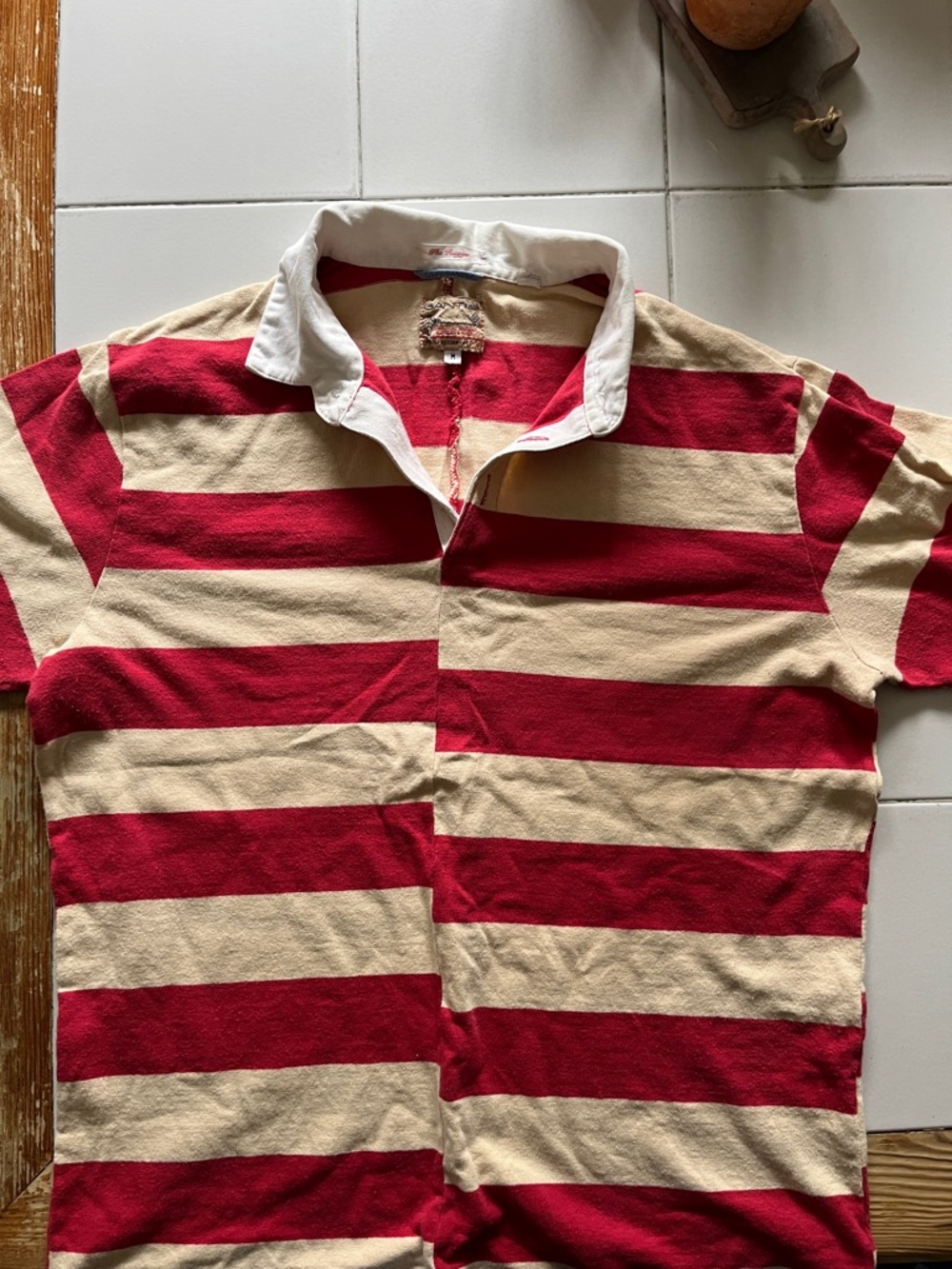 Gant Red and Cream Striped Rugby Polo